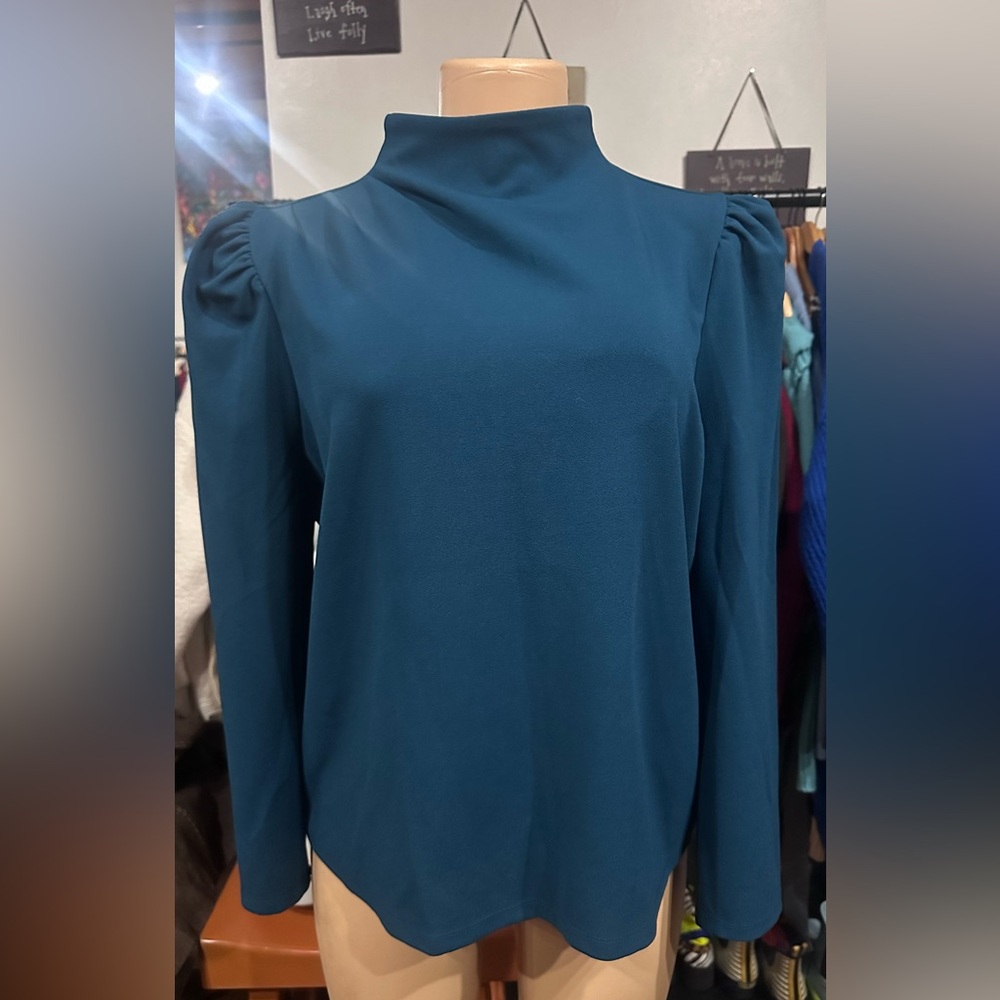 Ann Taylor Blue Puff Shoulder Blouse